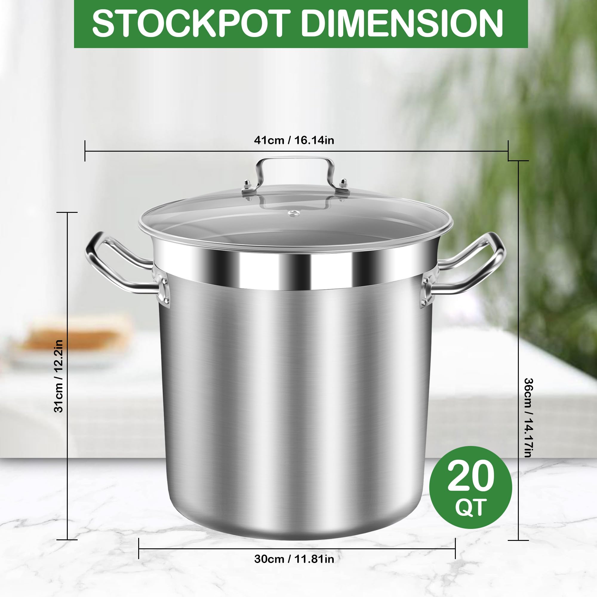 STOCKPOT Stainless Steel Pot, 20 Quart Stock Pot with Visible Lid, 3-Ply Large Soup Pot, Induction Pots, Big Pots for Cooking, Stew Pot, Oven & Dishwasher Safe