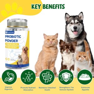 Pet Probiotics Powder for Dogs & Cats of All Ages, 5-Strain Probiotic Supplement for Digestive Health & Gut Health, 20 Stick Packs (60g/2.12oz)