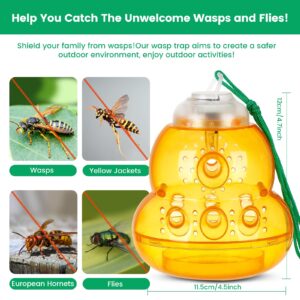 Solar Wasp Trap Outdoor Hanging, New Upgrade LED Blue Light Bee Traps Catcher, Wasp Insect Killer, Solar Panel Non-Toxic Reusable Hornet Yellow Jacket Trap - Orange, 2 Pack