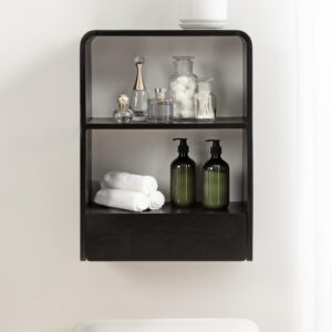 Kate and Laurel Kato Modern Wall Shelf with Drawer, 18 x 24, Black, Decorative Over The Toilet Shelf for Use as Bathroom Storage or Living Room Display Shelf