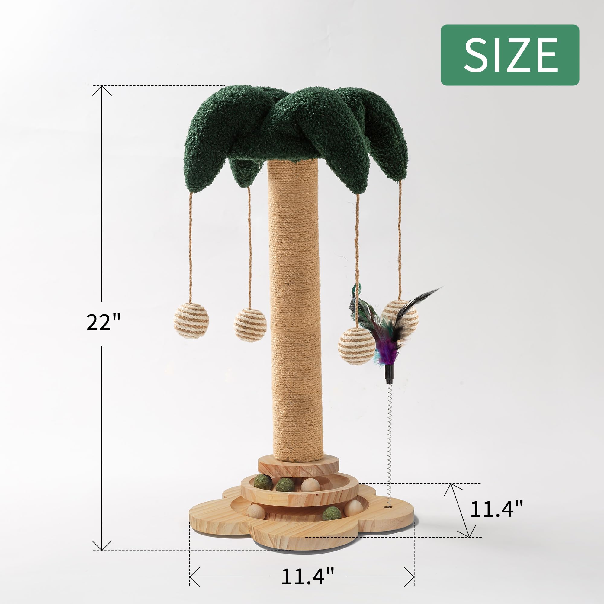 Cat Scratching Post - Cat Scratcher Kitten Toys for Indoor Cats Wooden Ball Track Two-Layer Modern Sisal 22" Tall Scratch Post Interactive Toy with Dangling Ball