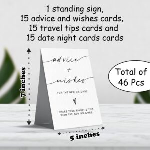 Advice And Wishes Card Set For The New Couples, 1 Standing Sign 15 Advice Cards, 15 Date Night Cards Cards 15 Journey Idea Cards For Bride, Groom, Newlyweds, Wedding Favors & Supplies(White)-C01