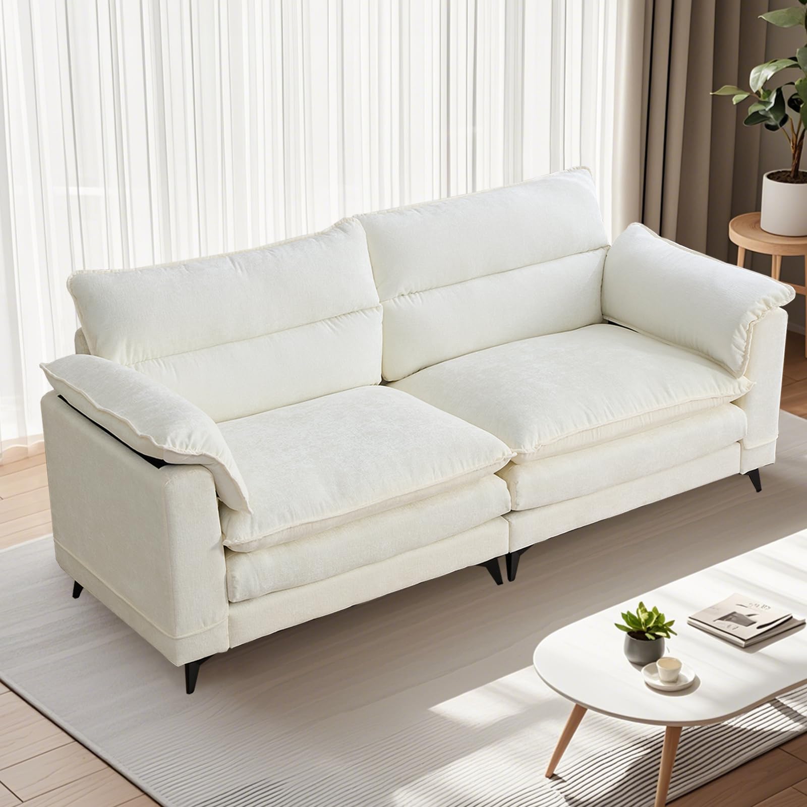 TUNYI 83.2" Loveseat Sofa - Chenille Sofas & Couches with Double Cushions, Removeable Armrest Pillow Loveseat Couch Sofa for Living Room/Apartment/Office (White)