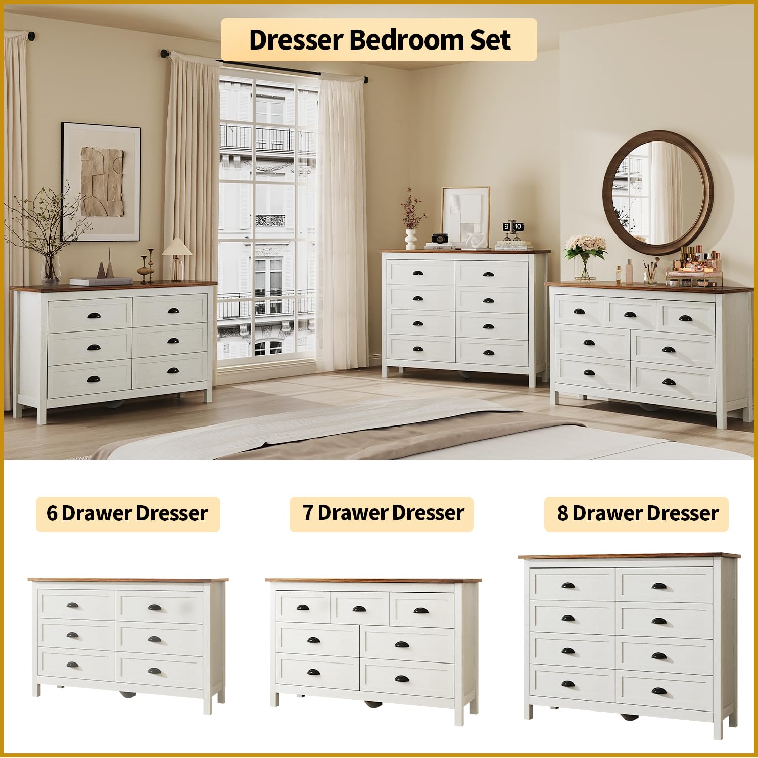 SINROM Dresser for Bedroom, Modern White Dresser with 7 Drawers, Wide Chest of Drawers with Metal Handles,Wood Double Dresser Storage Cabinet for Living Room, Bedroom, Hallway…