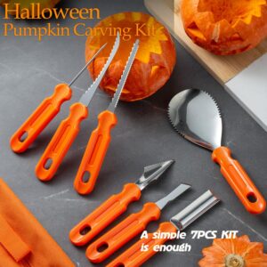 Halloween Pumpkin Carving Kit, Professional Heavy Duty Carving Set, Stainless Steel Pumpkin Carving Tools for Halloween, Jack-O-Lantern Decoration Sculpting Set for Adults and Kids(7 PCS)