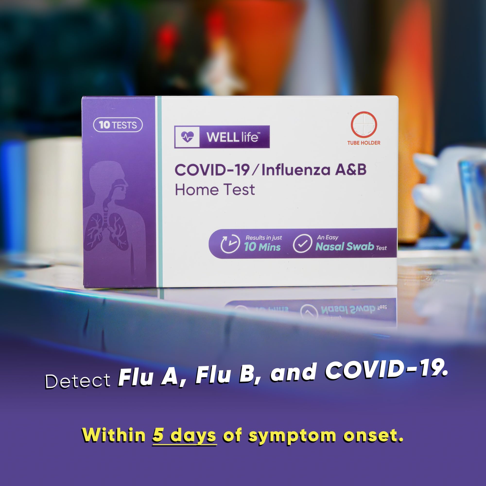 WELLlife COVID-19/Influenza A&B Home Test, Get Results for Flu A/B and COVID-19 in 10 Minutes, at Home Self Test with Non-invasive Nasal Swab, FDA EUA Authorized -[10 Tests]