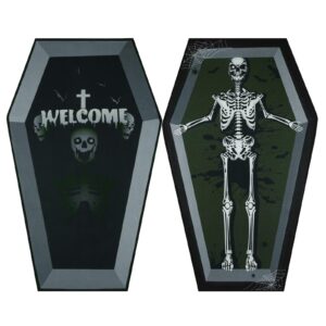 prewplam gothic coffin door mat, gothic skull decor black rug,2 pcs welcome mat, indoor outdoor rug gothic rug for front door, kitchen, bedroom, living room,gothic decor