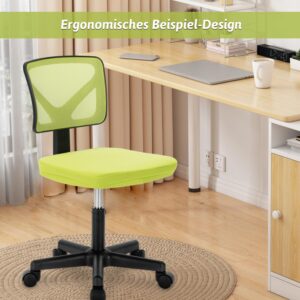 DUMOS Armless Desk Chairs with Wheels Cute Home Office Chair No Arms, Ergonomic Adjustable Swivel Rolling Task Chair, Comfy Mesh Mid Back Computer Work Vanity Chair for Small Spaces, Green