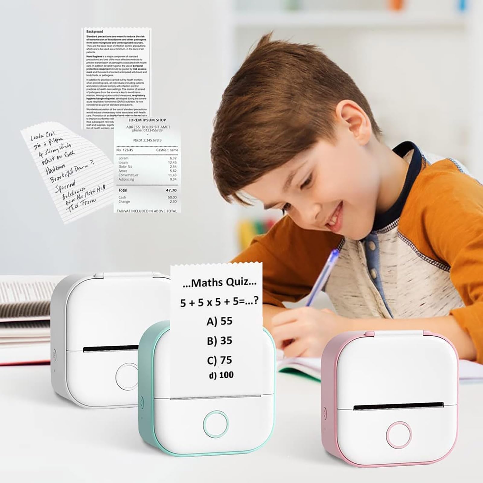 gemdwpw Snapprint Portable Printer, Printpod, Mini Photo Sticker Printer, Print Pod, Mini Sticker Portable Printer for School-White||4* Pod Roll