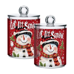 foixnub christmas red snowman 2 pcs bathroom organizer snowflake qtip holder organizer dispenser storage canister plastic apothecary jars vanity organizers for cotton swab ball pads floss