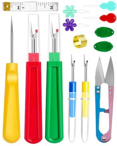 fiveizero seam rippers for sewing – 2 big and 2 small stitch remover tools, thread ripper, embroidery removal tool, with needle threaders, thimbles, tape measure, tailors awl and thread snips