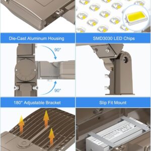 KUKUPPO 10 Pack 400W LED Parking Lot Light 60,000LM, DLC UL Listed Industrial Grade LED Shoebox Parking Pole Light 5000K IP65 Waterproof with Slip Fitter 110V 120V