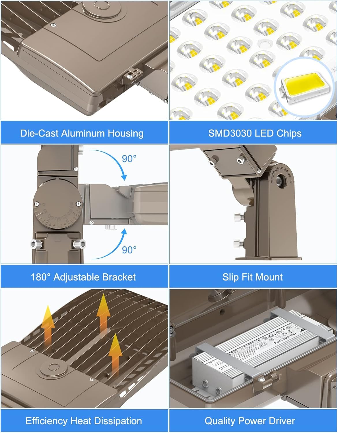 KUKUPPO 10 Pack 400W LED Parking Lot Light 60,000LM, DLC UL Listed Industrial Grade LED Shoebox Parking Pole Light 5000K IP65 Waterproof with Slip Fitter 110V 120V