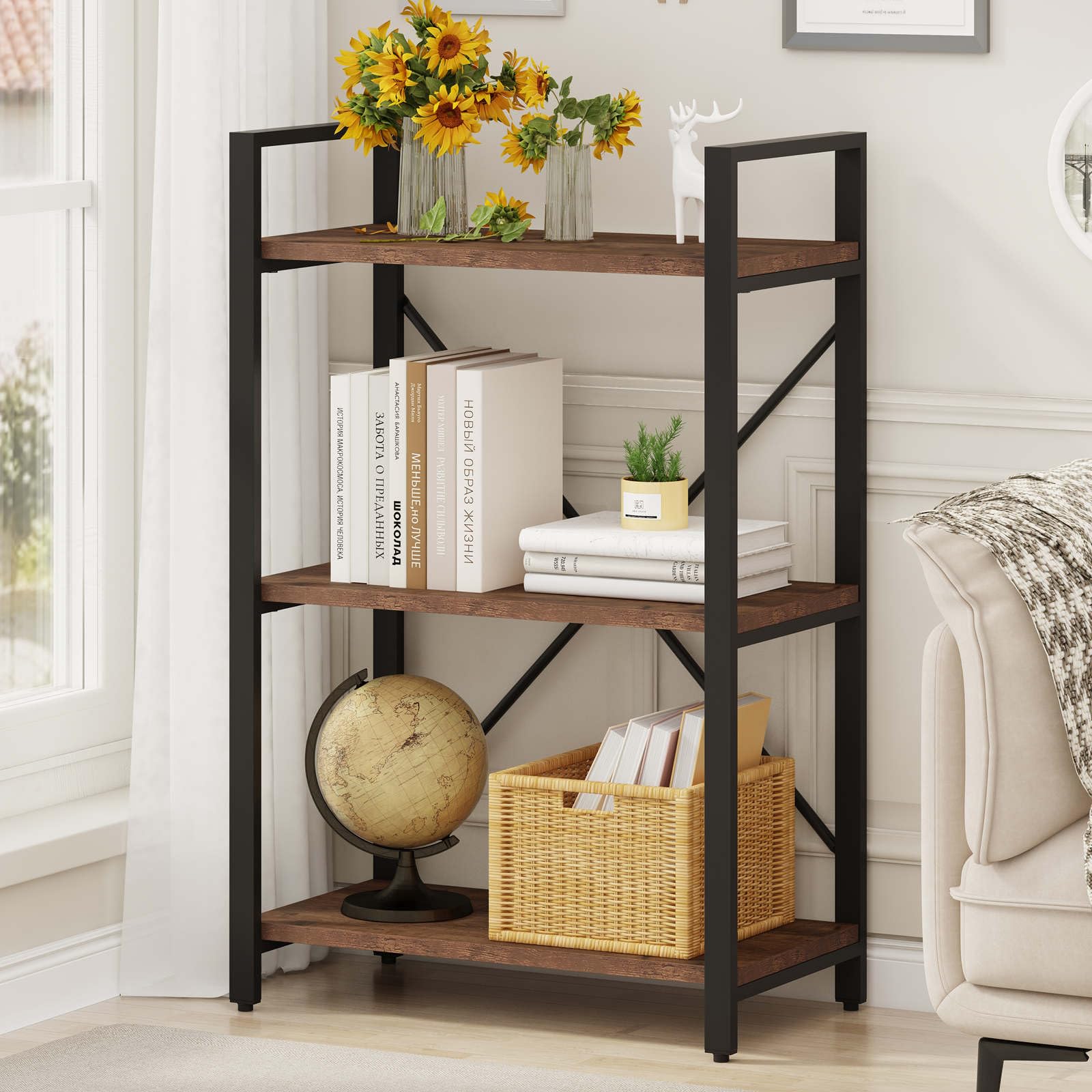 BON AUGURE 3 Tier Bookshelf and Record Stand