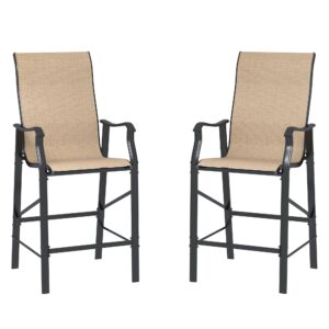 udpatio patio chairs bar stools set of 2,outdoor bar height chairs with high back and armrest,metal frame and breathable textilene material for balcony,pool,backyard(brwon)