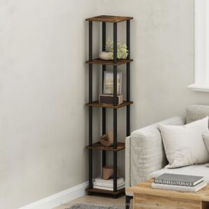 Furinno Turn-N-Tube 5-Tier Corner Square Rack Display Shelf, Amber Pine/Black