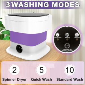 Mini Portable Washing Machine with Spin Dry, 13L Foldable Small Washer，Compact Laundry Lavadora Portatil for Underwear, Baby Clothes, Socks or Small ltems, Dormitory, Apartments, Travel, Purple