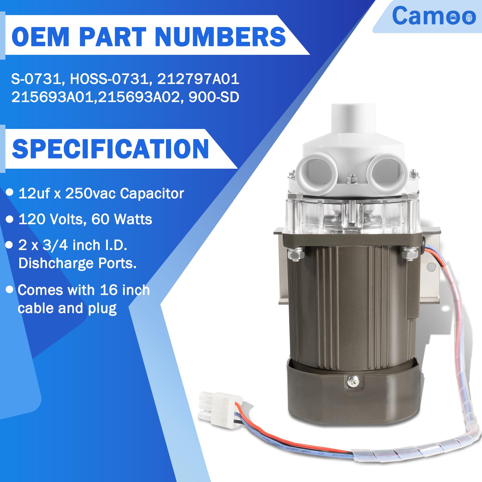 S-0731 Ice Machine Motor Replacement for Hoshizaki 900-SD, KM-1300M, KM-1600M Series Ice Machines 120V 60W Water Pump Motor Assembly for Hoshizaki S-0731