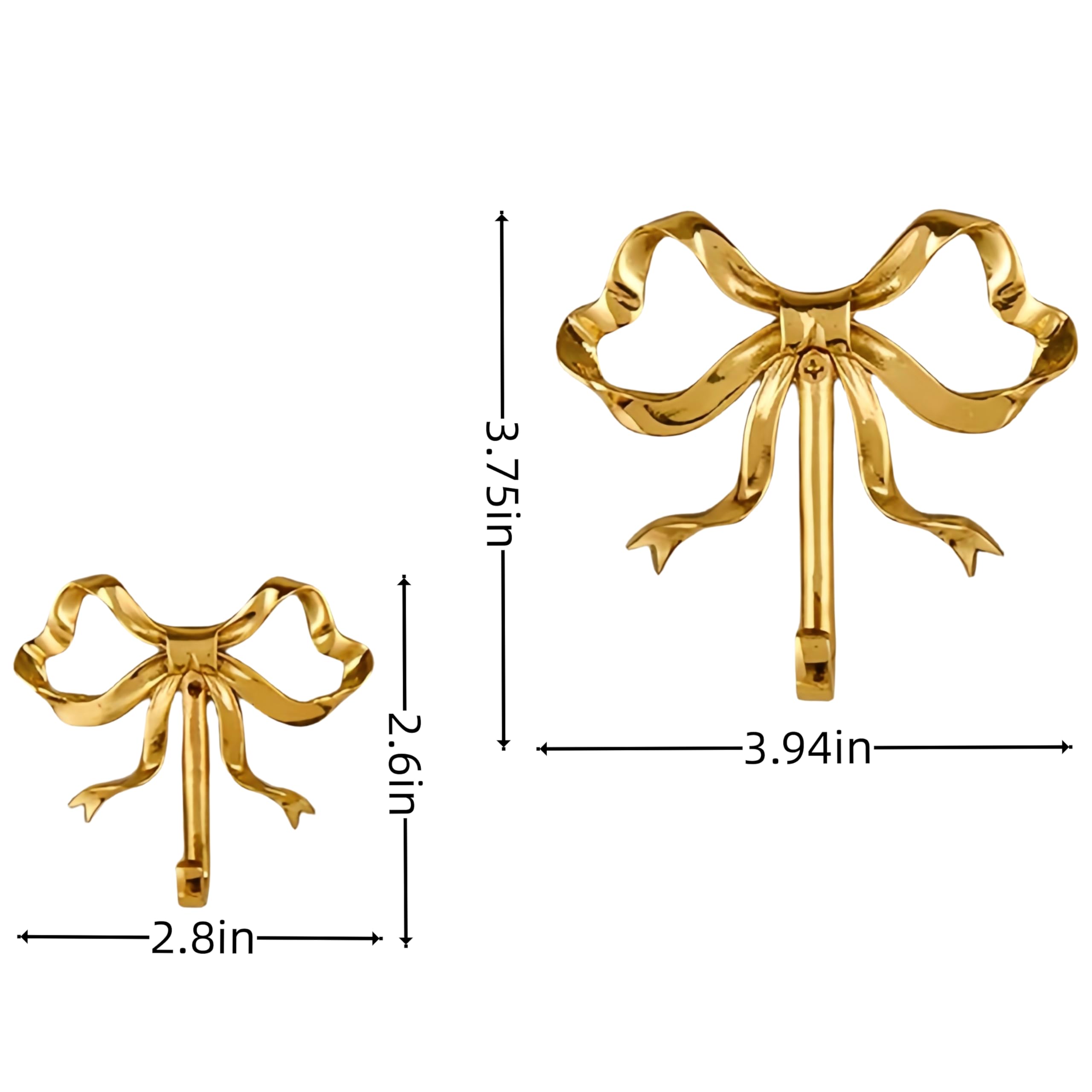 TIMCHESS 2Pcs 3.75 x 3.94 inches Gold Bow Hooks for Wall, Brass Bow Hooks Door Hanger, Decorative Towel Hooks Coat Hat Hooks, Bow Wall Decor for Bathroom Kitchen Living Room