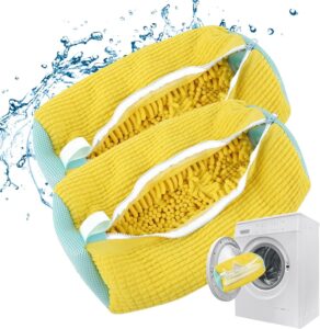 shoe washing bag for washing machine, laundry shoe bag for washer and dryer, reusable shoe washing machine bag for all shoe types and sizes, yellow 2 pack