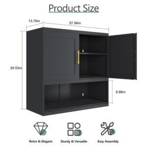 winiowa Metal Bathroom Wall Cabinet, Black Bathroom Cabinet Wall Mount with Adjustable Shelf, Over The Toilet Storage Cabinet Medicine Cabinets for Bathroom, Kitchen