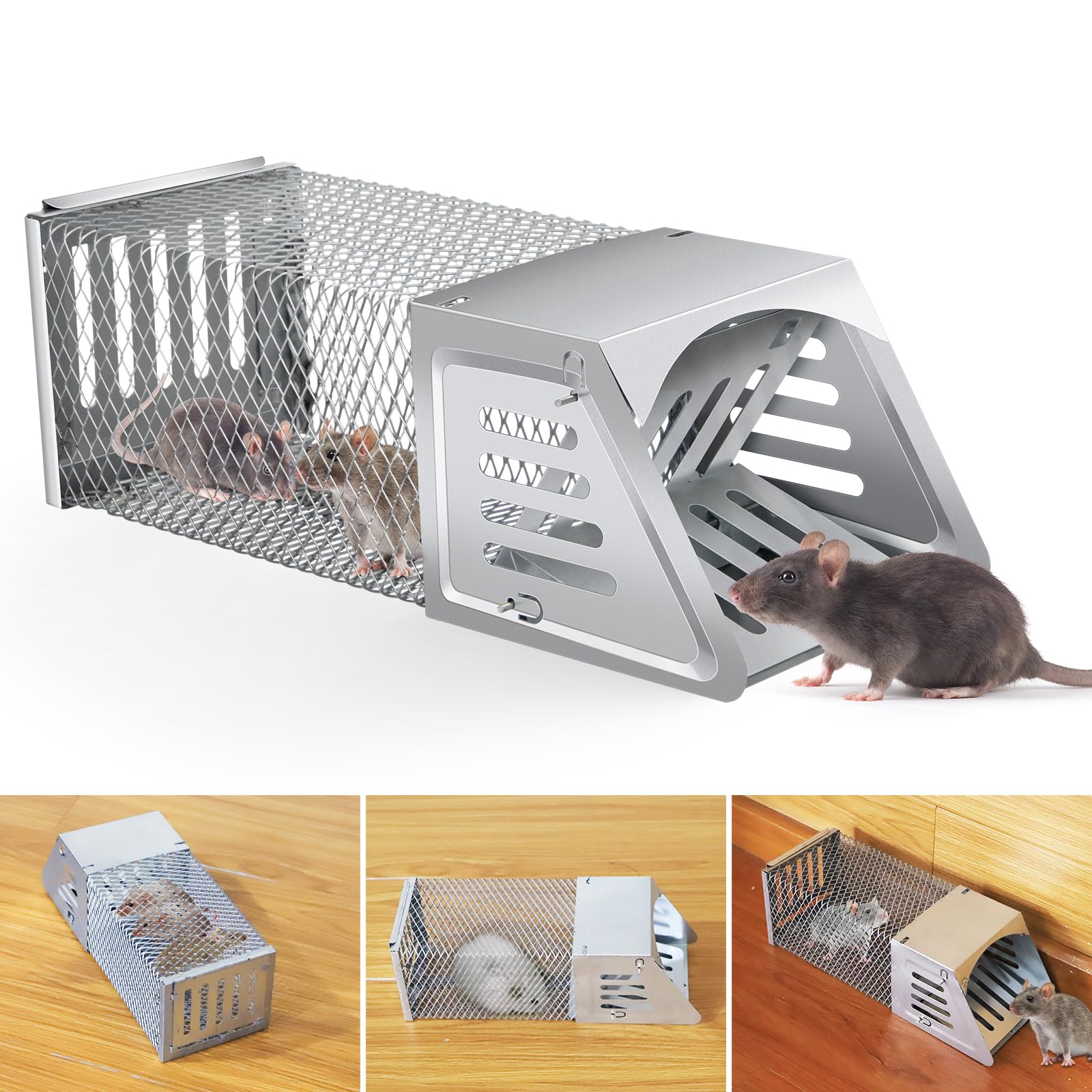 Humane Rat Trap Outdoor Chipmunk Rodent Trap Humane Mouse Trap Indoor Squirrel Trap,Metal Humane Rat Mouse Live Cage Trap,Sensitive Pedal Trigger,Live Animal Trap for Rodents,Moles,Voles,Mice