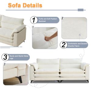 TUNYI 83.2" Loveseat Sofa - Chenille Sofas & Couches with Double Cushions, Removeable Armrest Pillow Loveseat Couch Sofa for Living Room/Apartment/Office (White)