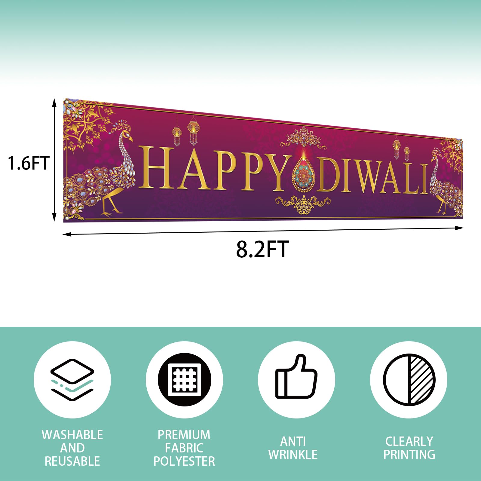 Large Happy Diwali Banner for Fence Indian Diwali Peacock Indian Deepavali Festival of Lights Party Decorations and Supplies for Home