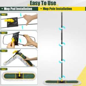 24" Commercial Dust Mop for Floor Cleaning, Heavy Duty Large Mop with Replacement Mop Pads, Industrial Duster Floor Wet Dry Mop for Cleaning Office Garage Hardwood Warehouse Factory Mall