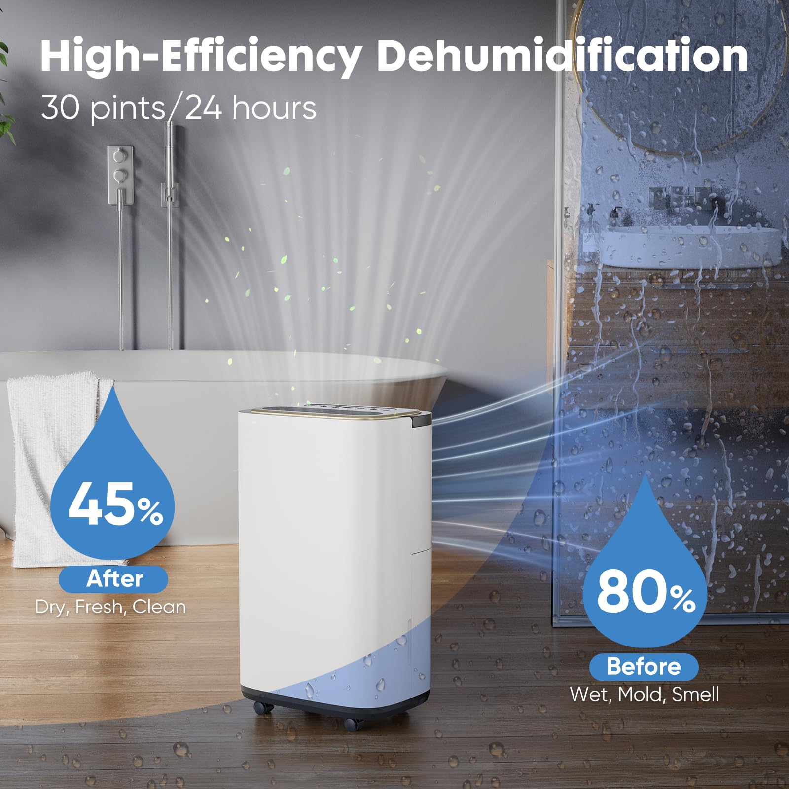 Sweetcrispy 2,000 Sq.Ft Energy Star Dehumidifier for Basement with Drain Hose, 30 Pint Portable Dehumidifiers for Home Bedroom Bathroom Large Room, Powerful Moisture Removal and Humidity Control