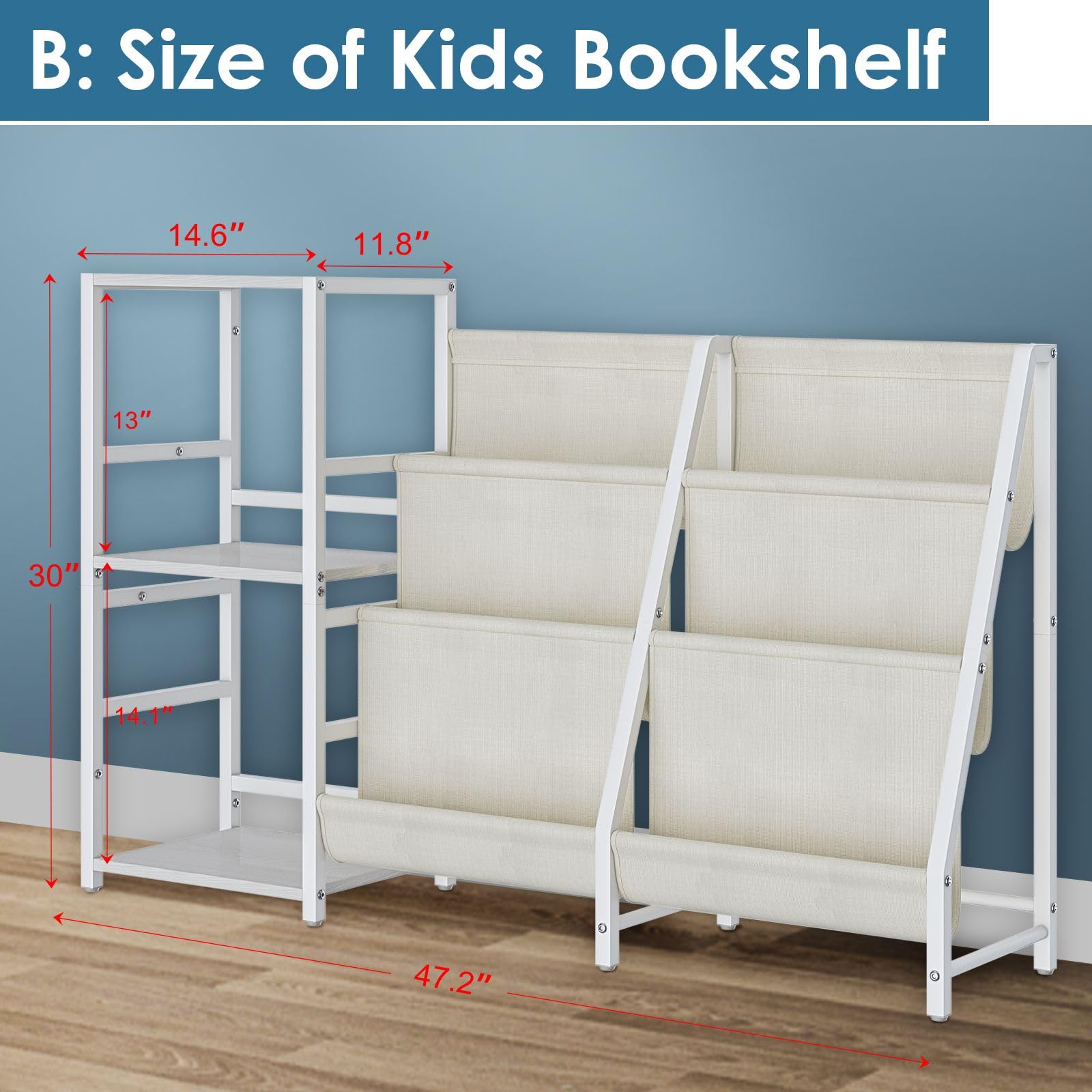 Jnancun Kids Bookshelf and Toy Storage, 6-Tier Book Shelf for Kids Rooms,Playroom,Bedroom,Living Room,Nursery,Baby Bookshelf (White)