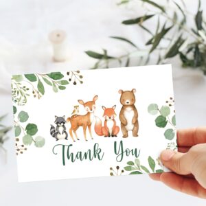 Whaline 50 Pack Woodland Thank You Cards with Envelopes Stickers Forest Animal Greeting Cards Blank Note Cards for Baby Shower Birthday Wedding, 4 x 6 Inch