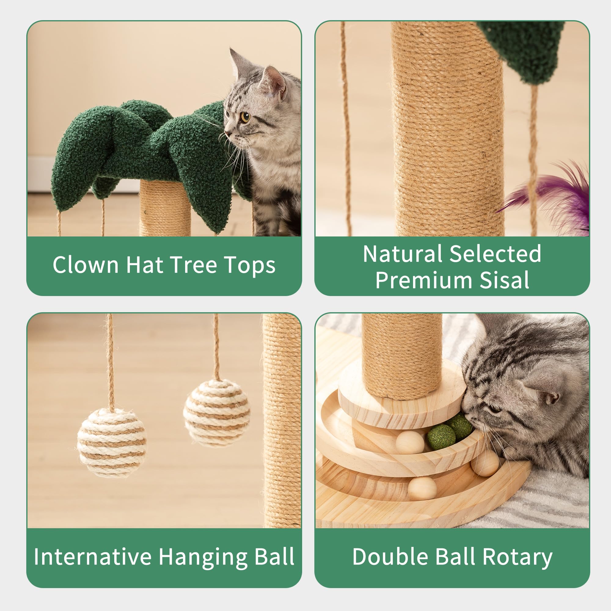 Cat Scratching Post - Cat Scratcher Kitten Toys for Indoor Cats Wooden Ball Track Two-Layer Modern Sisal 22" Tall Scratch Post Interactive Toy with Dangling Ball