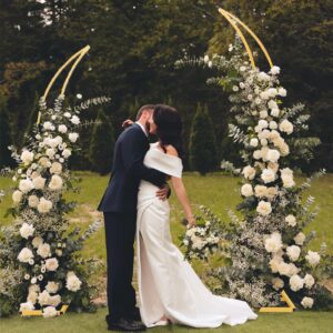 Large Wedding Arch Frame with Base, Set of 2 Moon Curved Metal Arch Backdrop Stand Flower Arch Floral Arch for Ceremony Wedding Birthday Anniversary Bridal Baby Shower Floral Decorations(6.2ft,6.9ft)