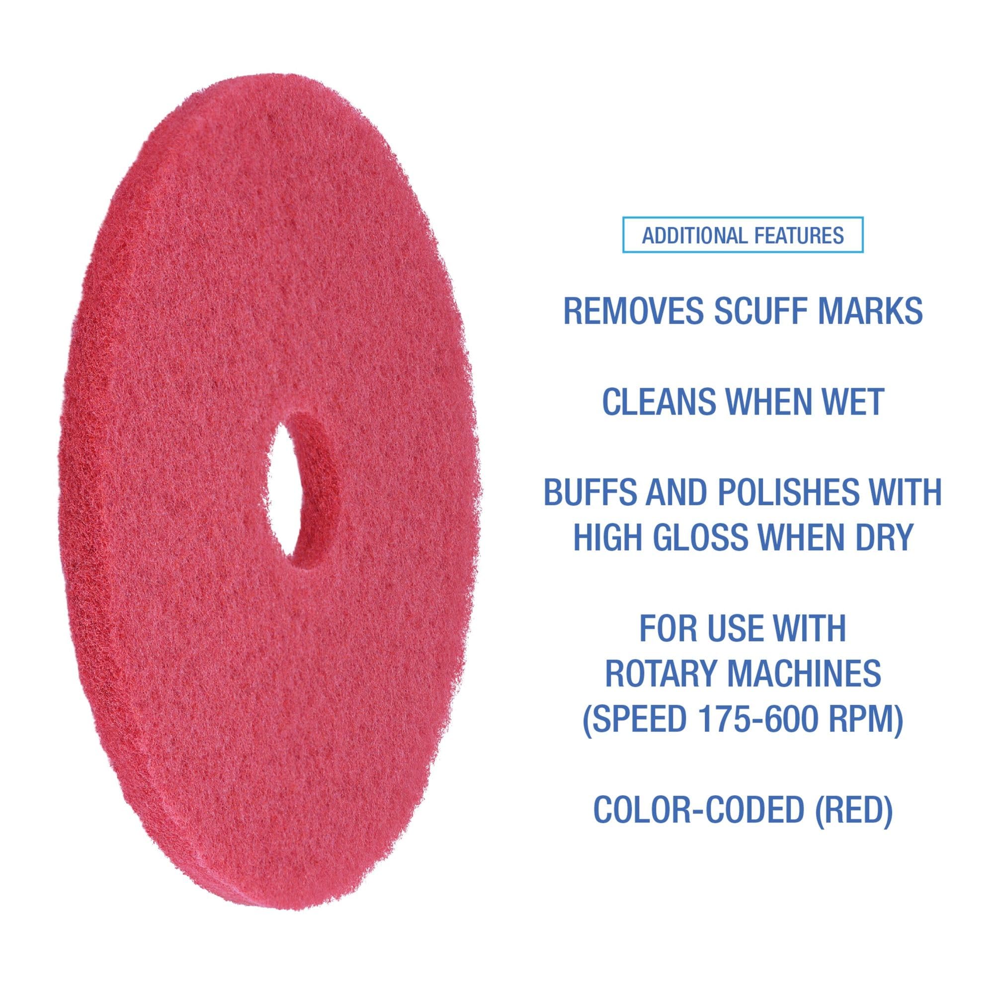 Boardwalk Buffing Floor Pads, 18" Diameter, Red, 5/Carton