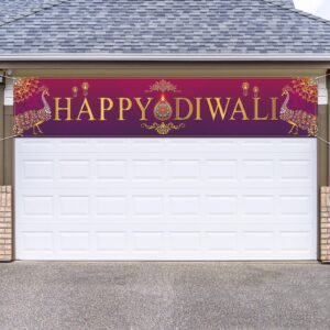 Large Happy Diwali Banner for Fence Indian Diwali Peacock Indian Deepavali Festival of Lights Party Decorations and Supplies for Home