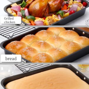 Roasting Pan with Rack and Handles-15" Heavy Duty Carbon Steel Roaster Pan for Oven - Turkey Chicken Meat & Vegetables,Toaster Oven Tray Pans with cooling rack,Baking Sheet with Rack Dishwasher Safe