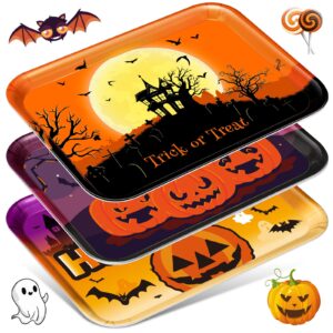 baderke 3 pcs halloween serving trays 13 x 10 inch reusable pumpkin food snack trays melamine rectangular party dinner plates for halloween trick or treat party tableware supplies