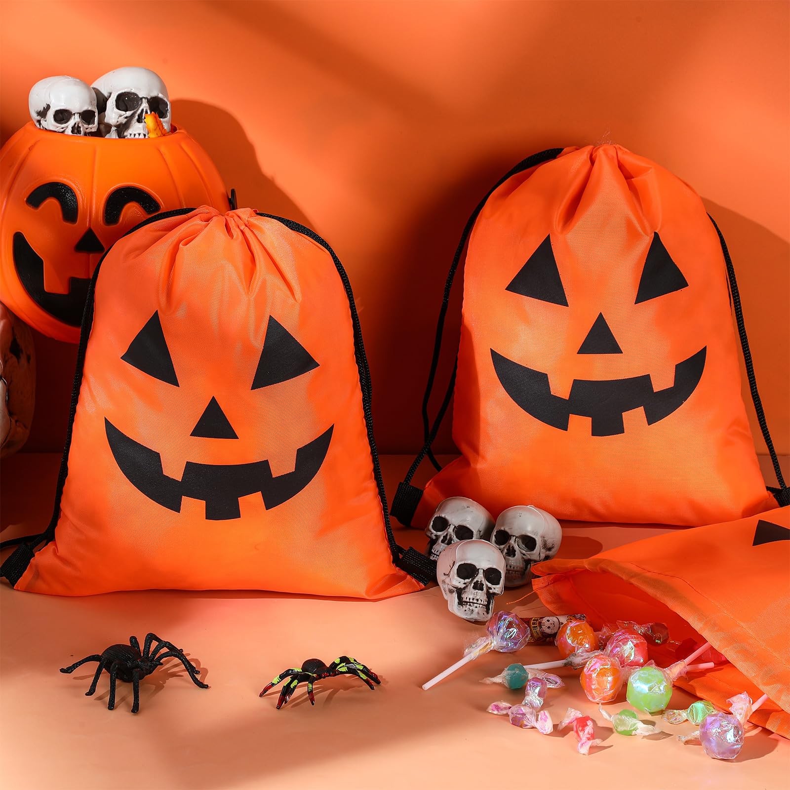 Silkfly 12 Pcs Halloween Drawstring Bags 12 x 10 Inch Trick or Treat Drawstring Backpack Bags Goody Gift Bags for Halloween Party