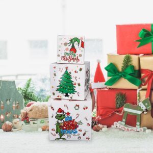 3 Pcs Christmas Nesting Gift Boxes，Christmas Stackable Gift Boxes Set with Lids Christmas Decorative Boxes for New Year Holiday Birthday Party Gift Decor