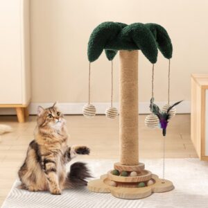 Cat Scratching Post - Cat Scratcher Kitten Toys for Indoor Cats Wooden Ball Track Two-Layer Modern Sisal 22" Tall Scratch Post Interactive Toy with Dangling Ball