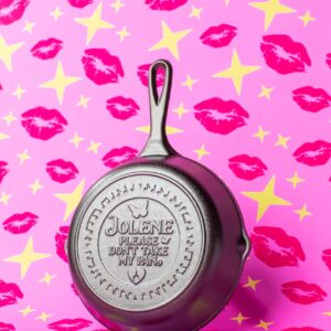 Lodge 8 Inch Dolly Parton Pre-Seasoned Cast Iron Stamped Skillet - Signature Teardrop Handle - Use in the Oven, on the Stove, on the Grill, or Over a Campfire - Jolene