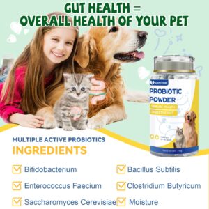 Pet Probiotics Powder for Dogs & Cats of All Ages, 5-Strain Probiotic Supplement for Digestive Health & Gut Health, 20 Stick Packs (60g/2.12oz)