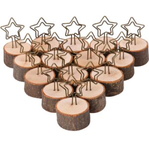 teenyyou 15 pcs wood table number holders stands christmas wooden base place card holders picture holders for centerpieces rustic iron wire picture picks clip holder stand (star)