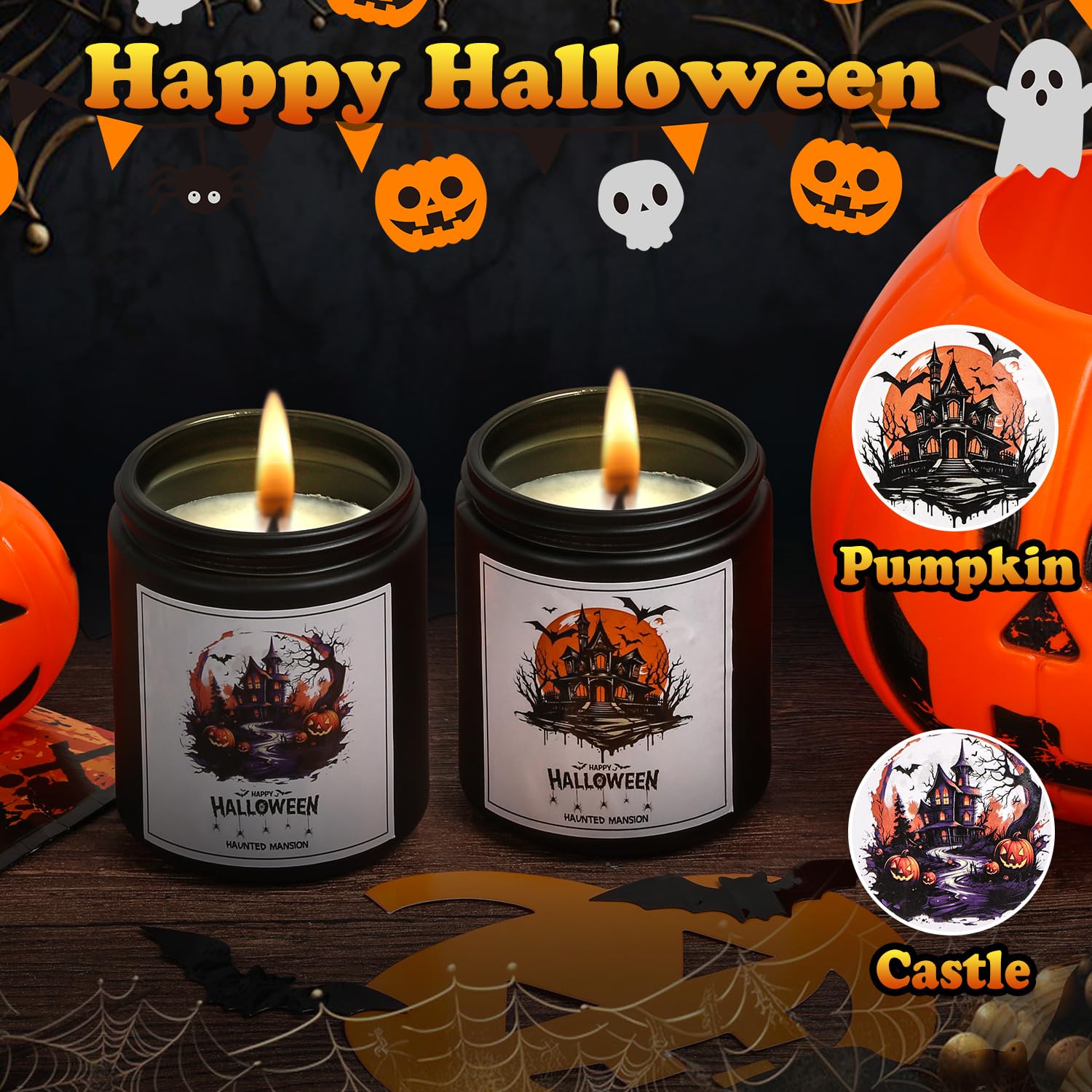 Halloween Decorations, Halloween Candles Gifts, Haunted Mansion Halloween Decor, Pumpkin Spice Candles, Happy Halloween Decorations Indoor for Family Parties Friends.