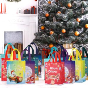 Christmas Gift Bags,12pcs Christmas Treat Bags Non-woven Waterproof Christmas Goodie Bag,Reusable Christmas Bags Bulk Party Favors Supplies Extra with 12 Pcs Christmas Slap Bracelets,8.3"*4.7"*10"