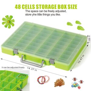 LZLMQSSA Large 48 Grids Transparent Plastic Organizer Box, Adjustable Compartment Craft Storage Container, Small Parts Organizer, Bead Organizers and Storage (Light green)