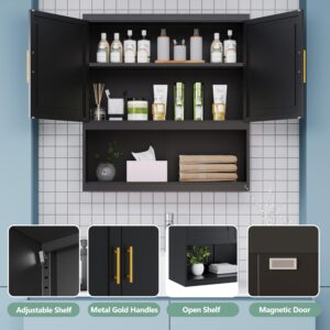 winiowa Metal Bathroom Wall Cabinet, Black Bathroom Cabinet Wall Mount with Adjustable Shelf, Over The Toilet Storage Cabinet Medicine Cabinets for Bathroom, Kitchen