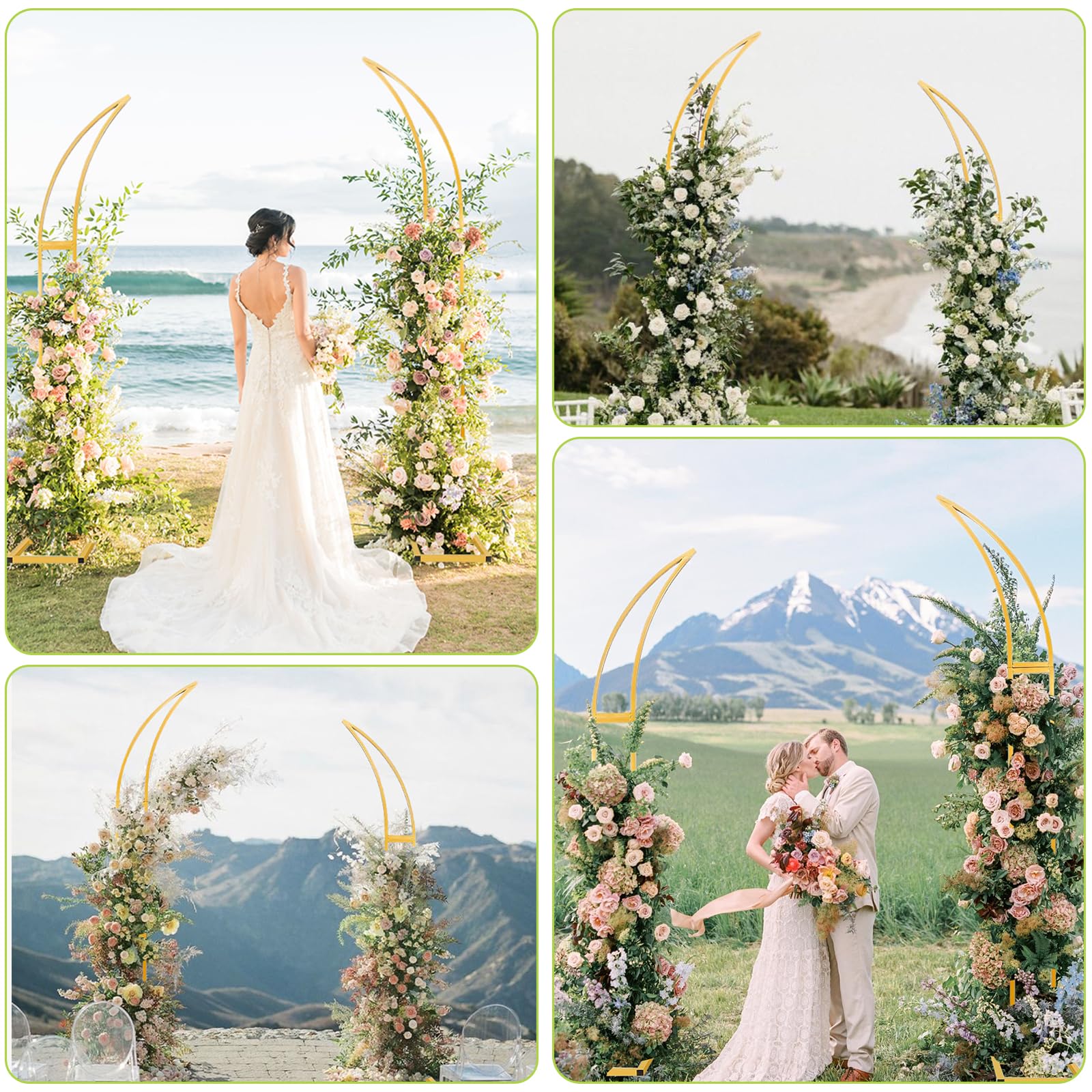 Large Wedding Arch Frame with Base, Set of 2 Moon Curved Metal Arch Backdrop Stand Flower Arch Floral Arch for Ceremony Wedding Birthday Anniversary Bridal Baby Shower Floral Decorations(6.2ft,6.9ft)