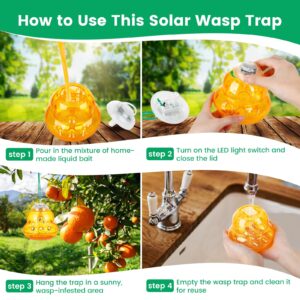 Solar Wasp Trap Outdoor Hanging, New Upgrade LED Blue Light Bee Traps Catcher, Wasp Insect Killer, Solar Panel Non-Toxic Reusable Hornet Yellow Jacket Trap - Orange, 2 Pack